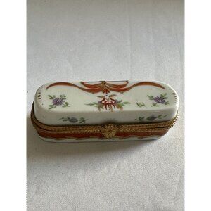 Vtg Porcelain Limoges France La Main Floral Empire Style Trinket Box 3”